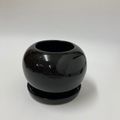 かわいいサイズ植木鉢プランターブラック黒丸型シンプルモダン室内オシャレ陶器斜め上