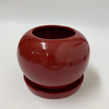 かわいいサイズ植木鉢プランターレッド赤丸型シンプルモダン室内オシャレ陶器斜め上