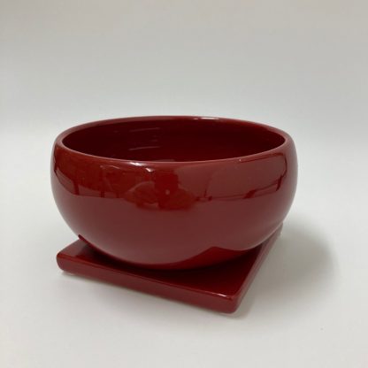 人気おすすめ日本製シンプル丸型レッド赤陶器おしゃれ植木鉢受け皿アレンジ盆栽斜め上