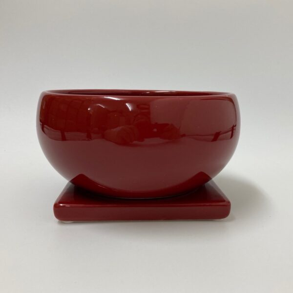 人気おすすめ日本製シンプル丸型レッド赤陶器おしゃれ植木鉢受け皿アレンジ盆栽正面