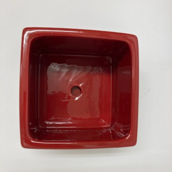 日本製シンプル四角レッド赤陶器おしゃれ植木鉢受け皿アレンジ盆栽斜上部