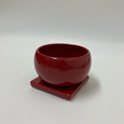 人気レッド赤陶器の植木鉢小さい盆栽受け皿付き通販斜め上