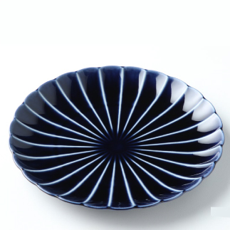 大皿 磁器 24cm 茄子紺ブルー ぎやまん陶