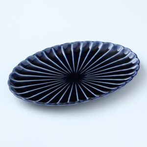 中皿 21cm 楕円 オーバル 茄子紺ブルー ぎやまん陶