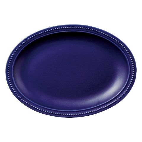 プレート　大皿　27㎝　オーバル　ネイビー　リムドット