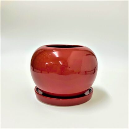 かわいいサイズ植木鉢プランターレッド赤丸型シンプルモダン室内オシャレ陶器正面