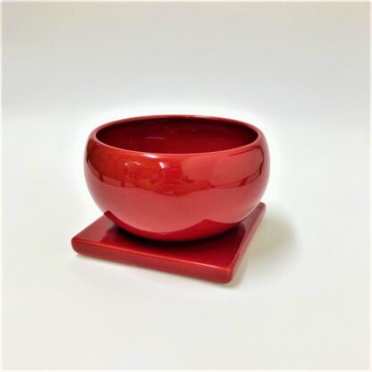 和モダンレッド赤陶器植木鉢シンプル室内丸型受け皿お祝い小さいサイズアレンジ斜め上